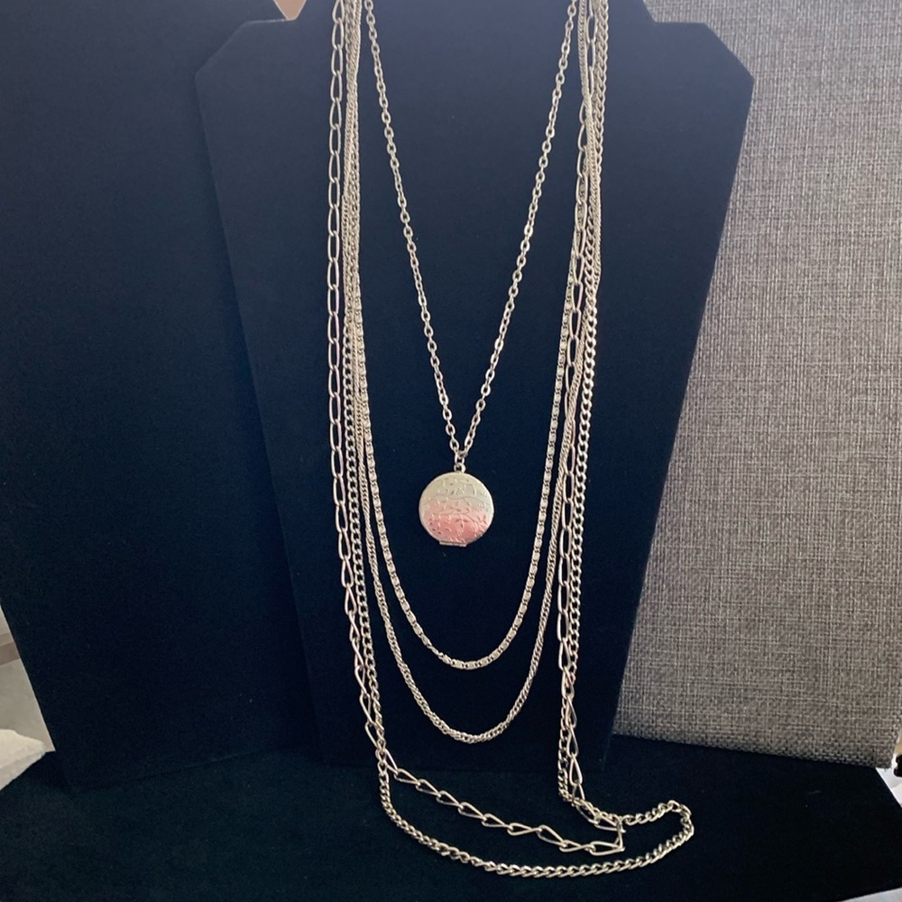 Silver Tone 5-strand Necklace with Locket‎ Pendant 18”